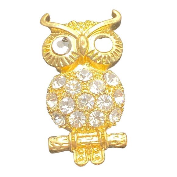 Gold rhinestone owl bracelet on black adjustable macramé - Picture 3 of 6